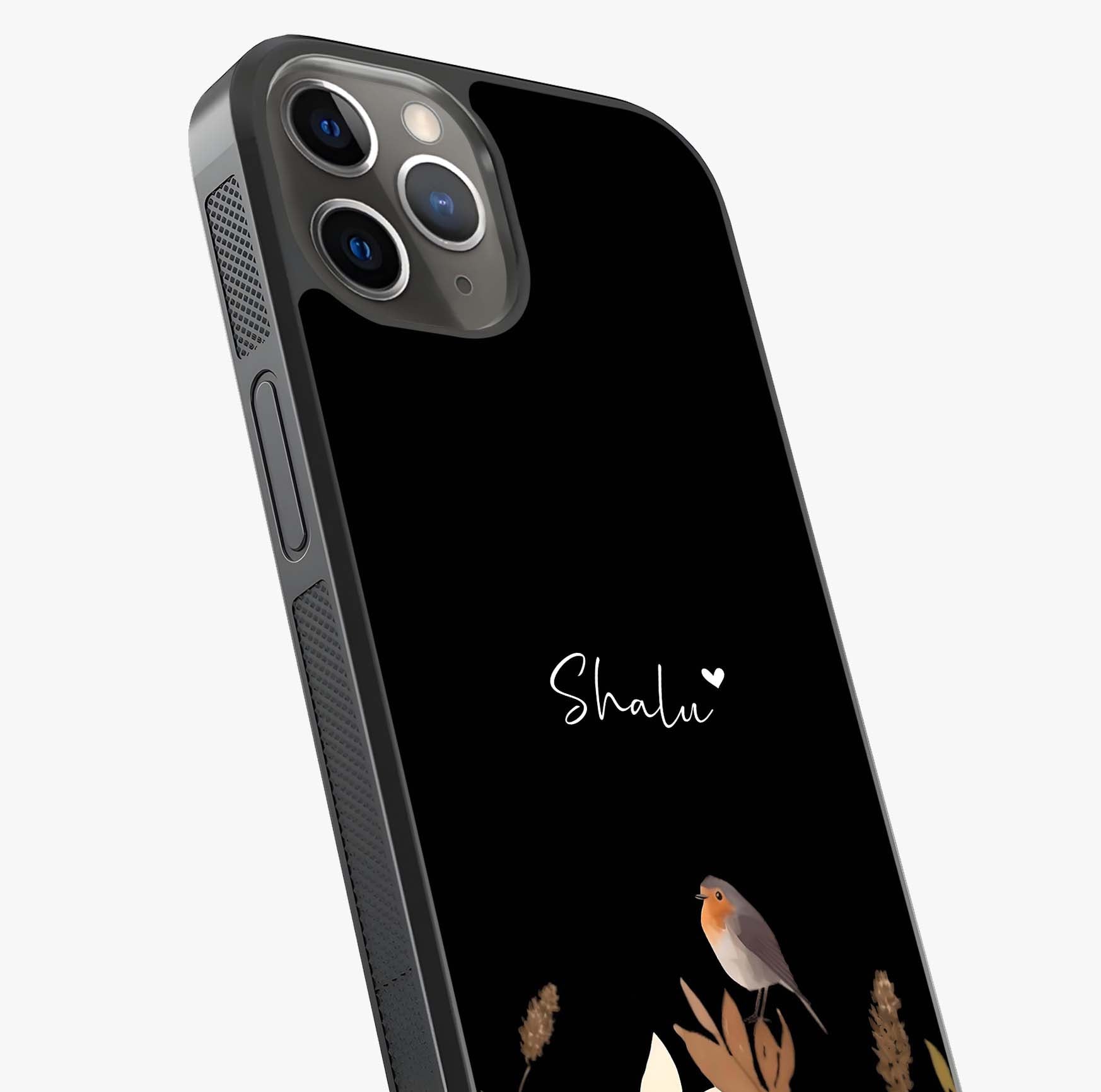 Quiet Garden Tune Custom Name Glass Case captured at a warm angle highlighting gloss, texture and premium glass finish.