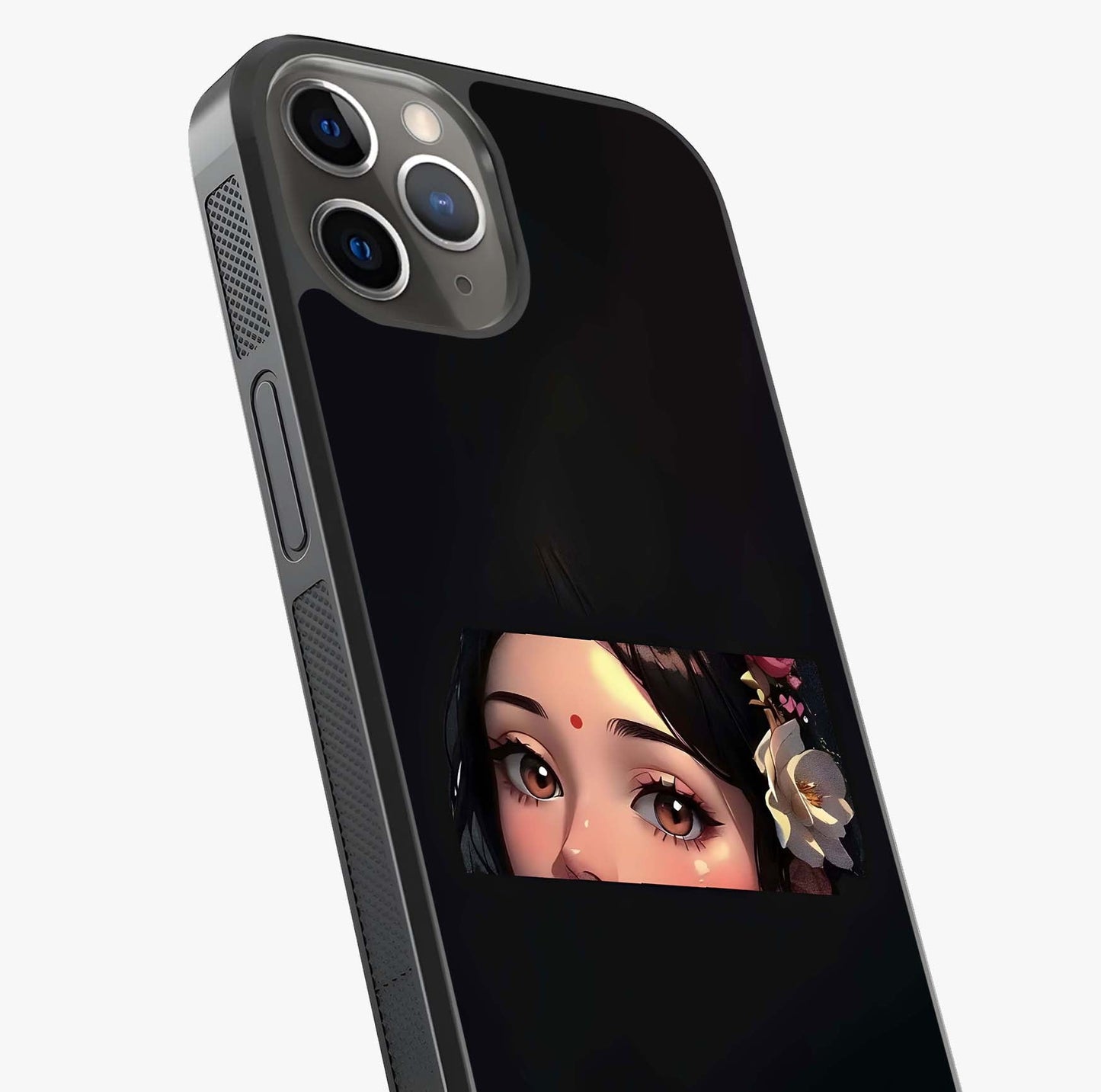 Radha Divine Embrace Glass Case captured at a warm angle highlighting gloss, texture and premium glass finish.