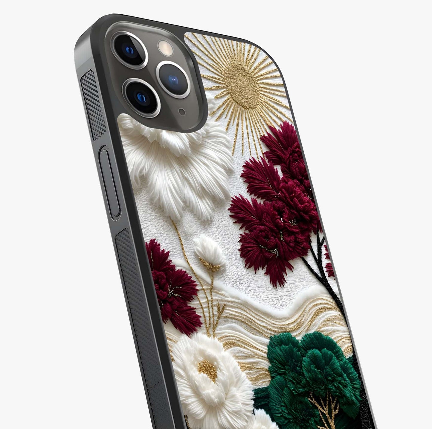 Radiant Bloom Elegance Glass Case captured at a warm angle highlighting gloss, texture and premium glass finish.