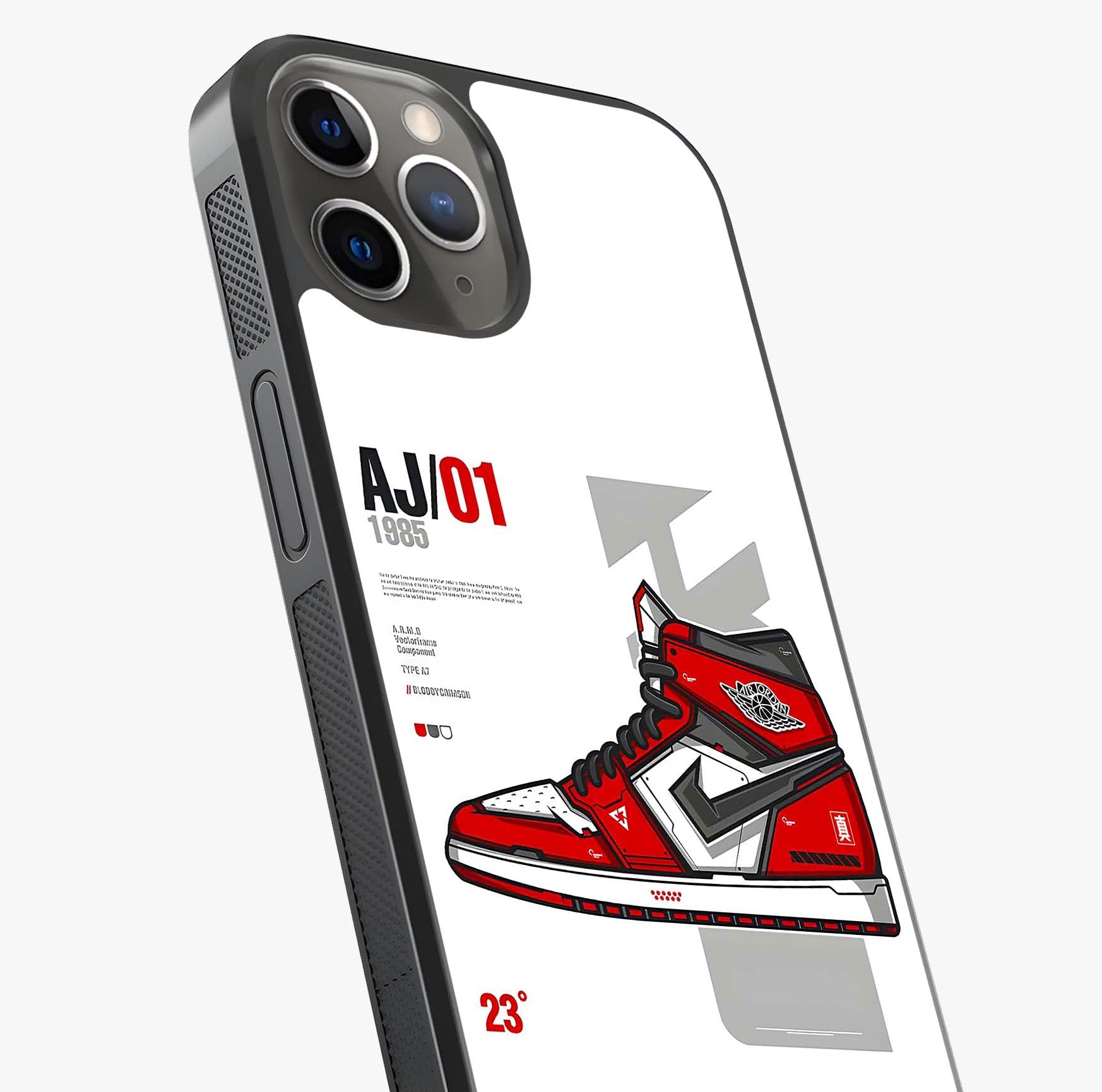 Retro Sneaker Blueprint Glass Case captured at a warm angle highlighting gloss, texture and premium glass finish.