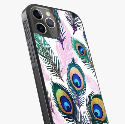 Royal Peacock Feathers Glass Case captured at a warm angle highlighting gloss, texture and premium glass finish.