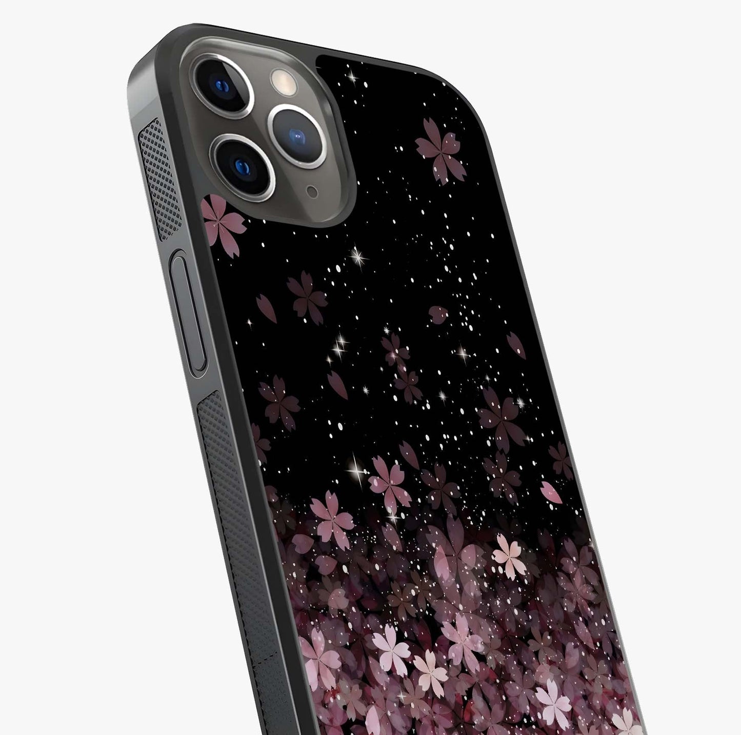 Small Starry Flowers Glass Case captured at a warm angle highlighting gloss, texture and premium glass finish.