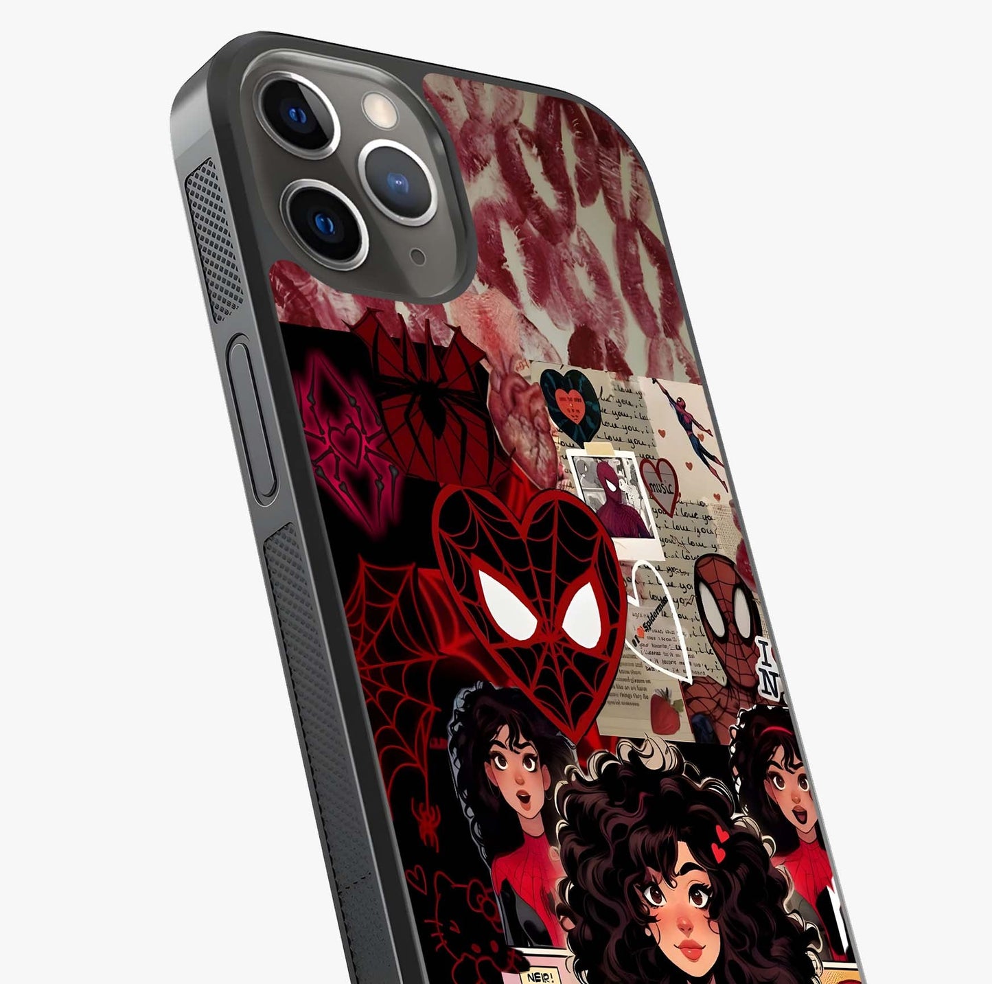 Spider Love Story Glass Case captured at a warm angle highlighting gloss, texture and premium glass finish.