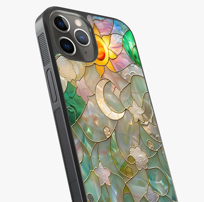 Stained Sunrise Glow Glass Case captured at a warm angle highlighting gloss, texture and premium glass finish.
