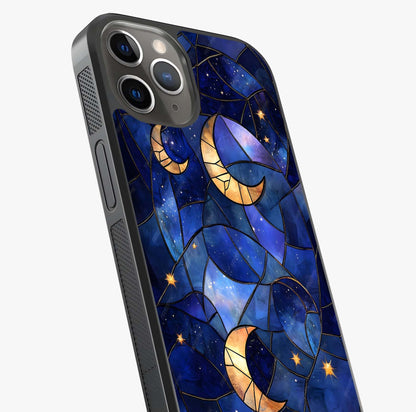 Starlit Sky Tapestry Glass Case captured at a warm angle highlighting gloss, texture and premium glass finish.