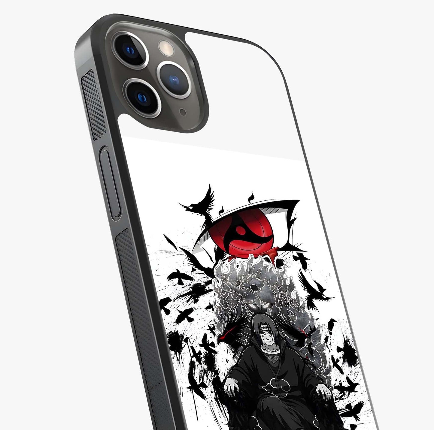 Uchiha Shadow Throne Glass Case captured at a warm angle highlighting gloss, texture and premium glass finish.