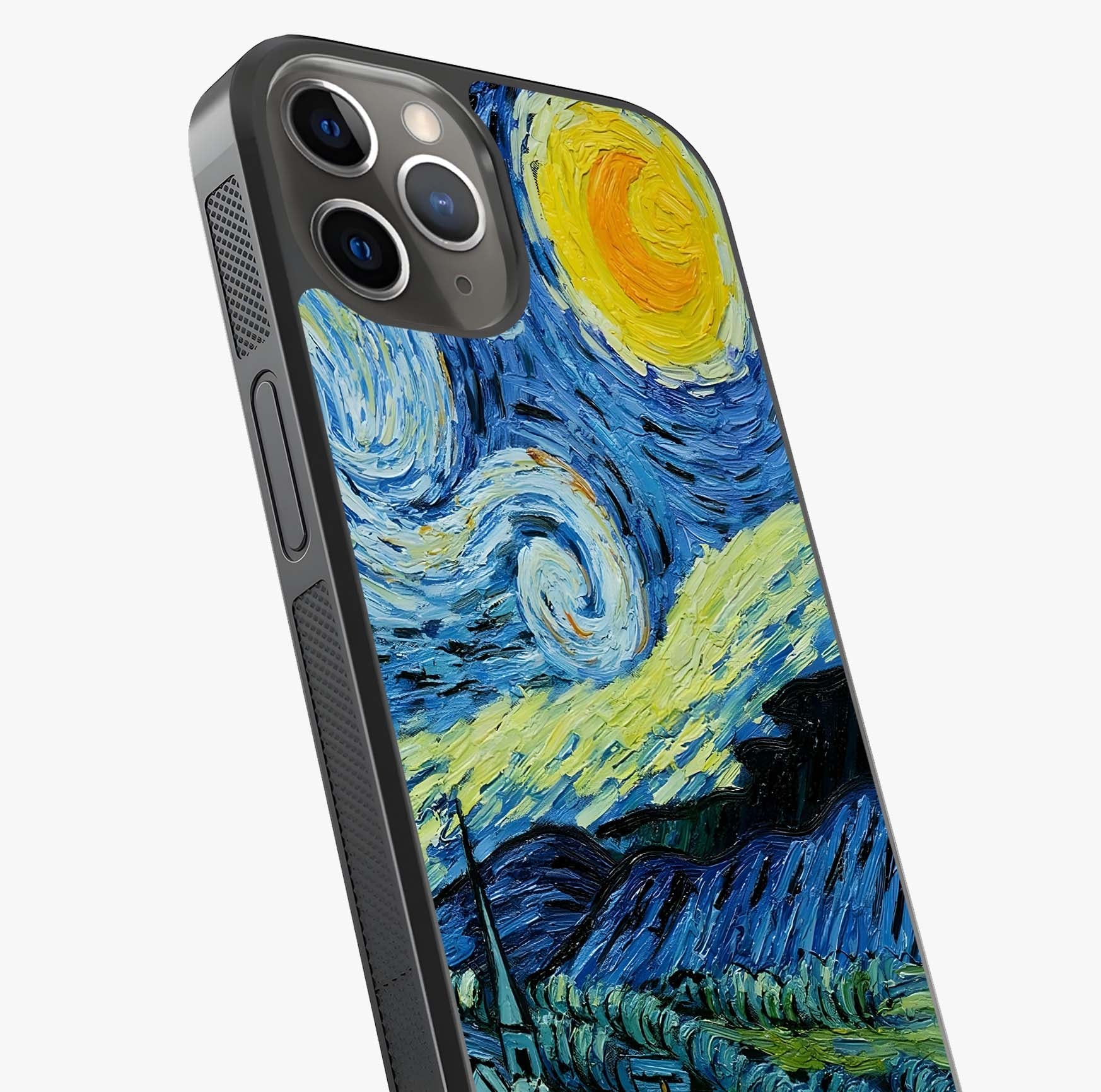 Van Gogh Art Glass Case captured at a warm angle highlighting gloss, texture and premium glass finish.