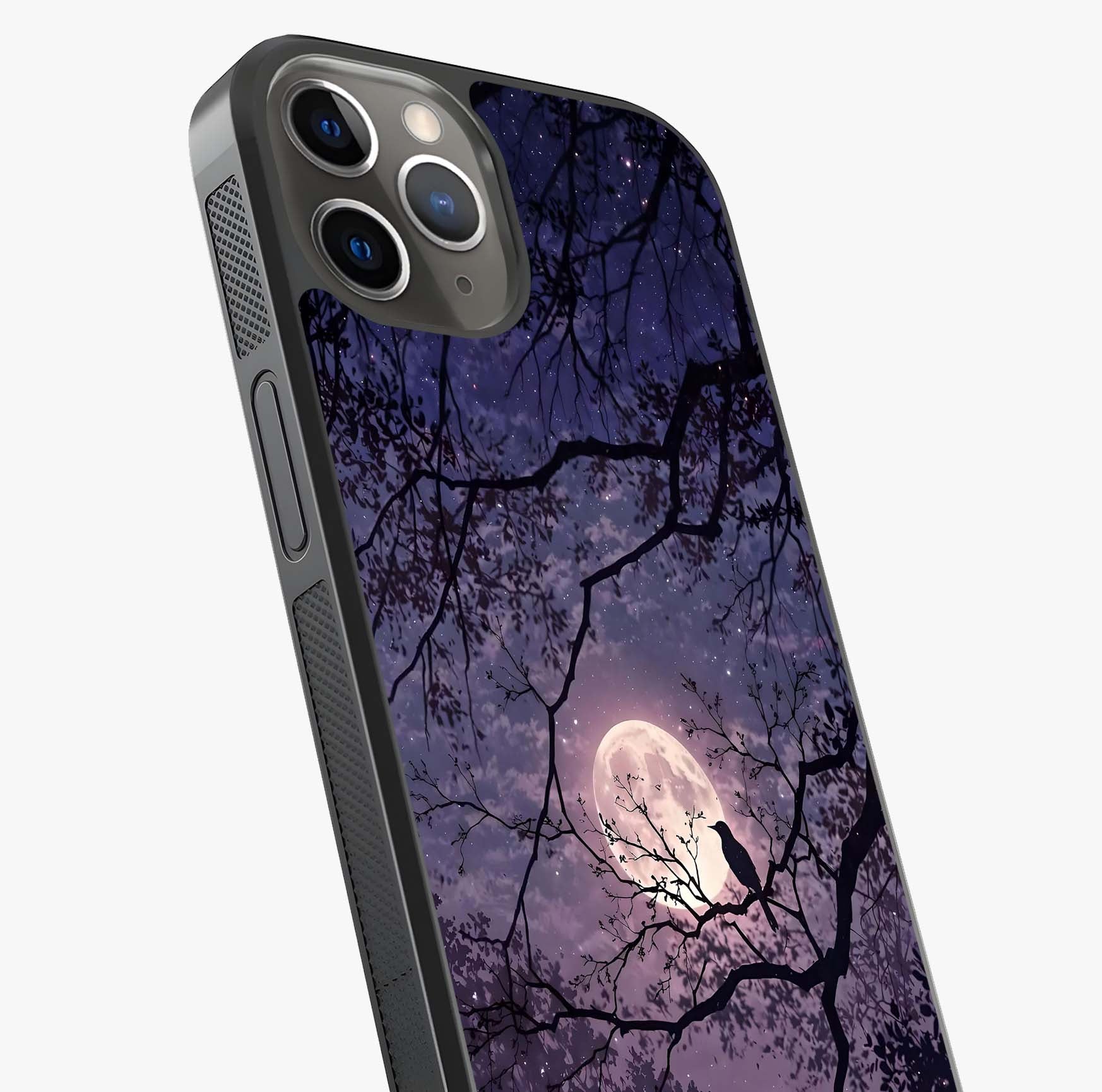 Whispering Moon Silence Glass Case captured at a warm angle highlighting gloss, texture and premium glass finish.