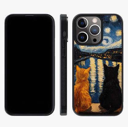 Starry River Cats Glass Case displayed upright for full design visibility and premium finish.