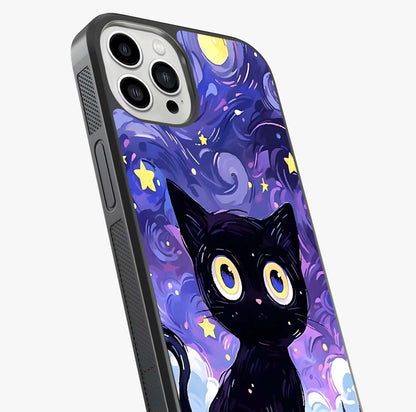 Abstract Cat Art Glass Case captured at a warm angle highlighting gloss, texture and premium glass finish.
