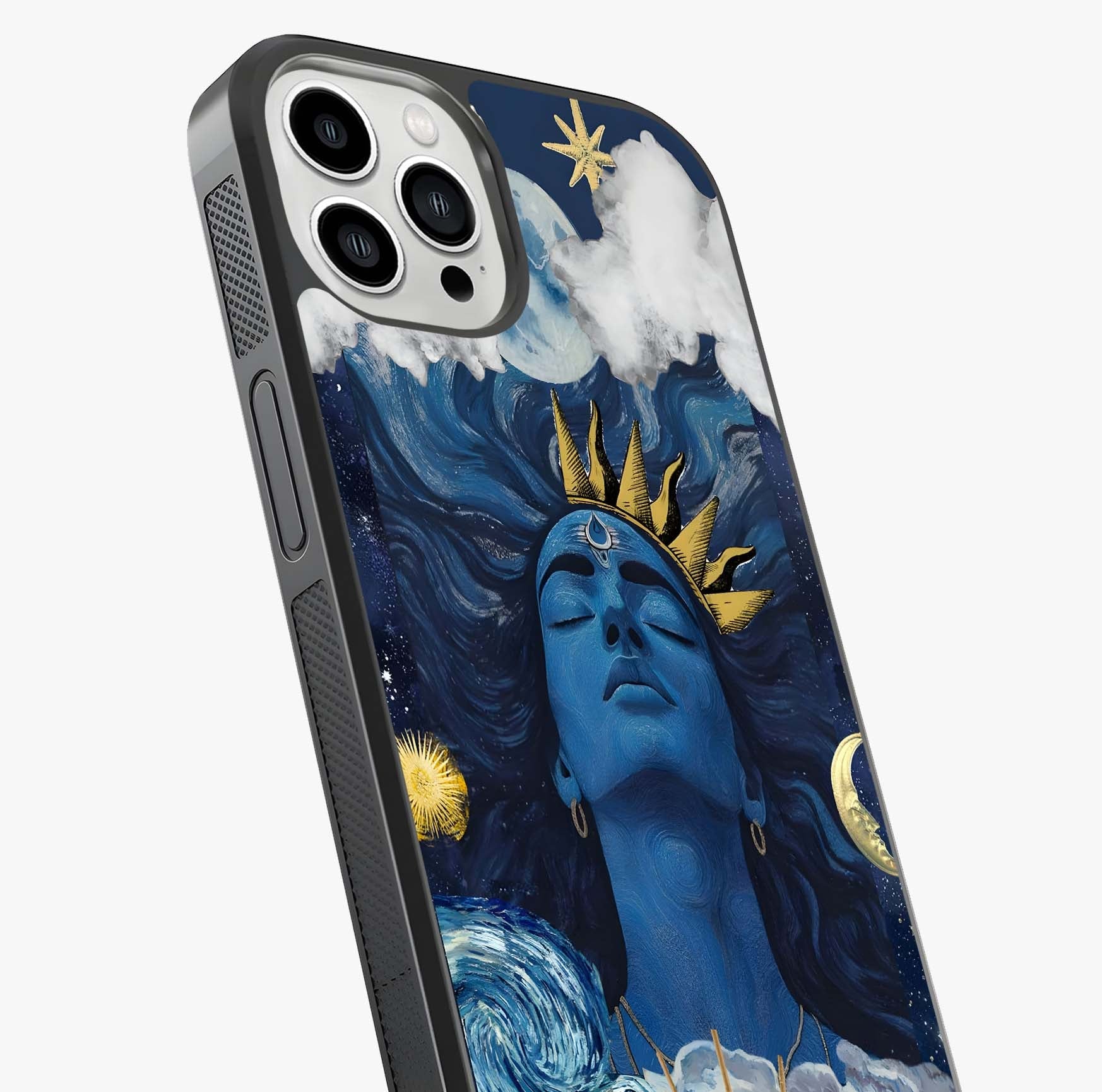 Aesthetic Lord Shiva Glass Case captured at a warm angle highlighting gloss, texture and premium glass finish.