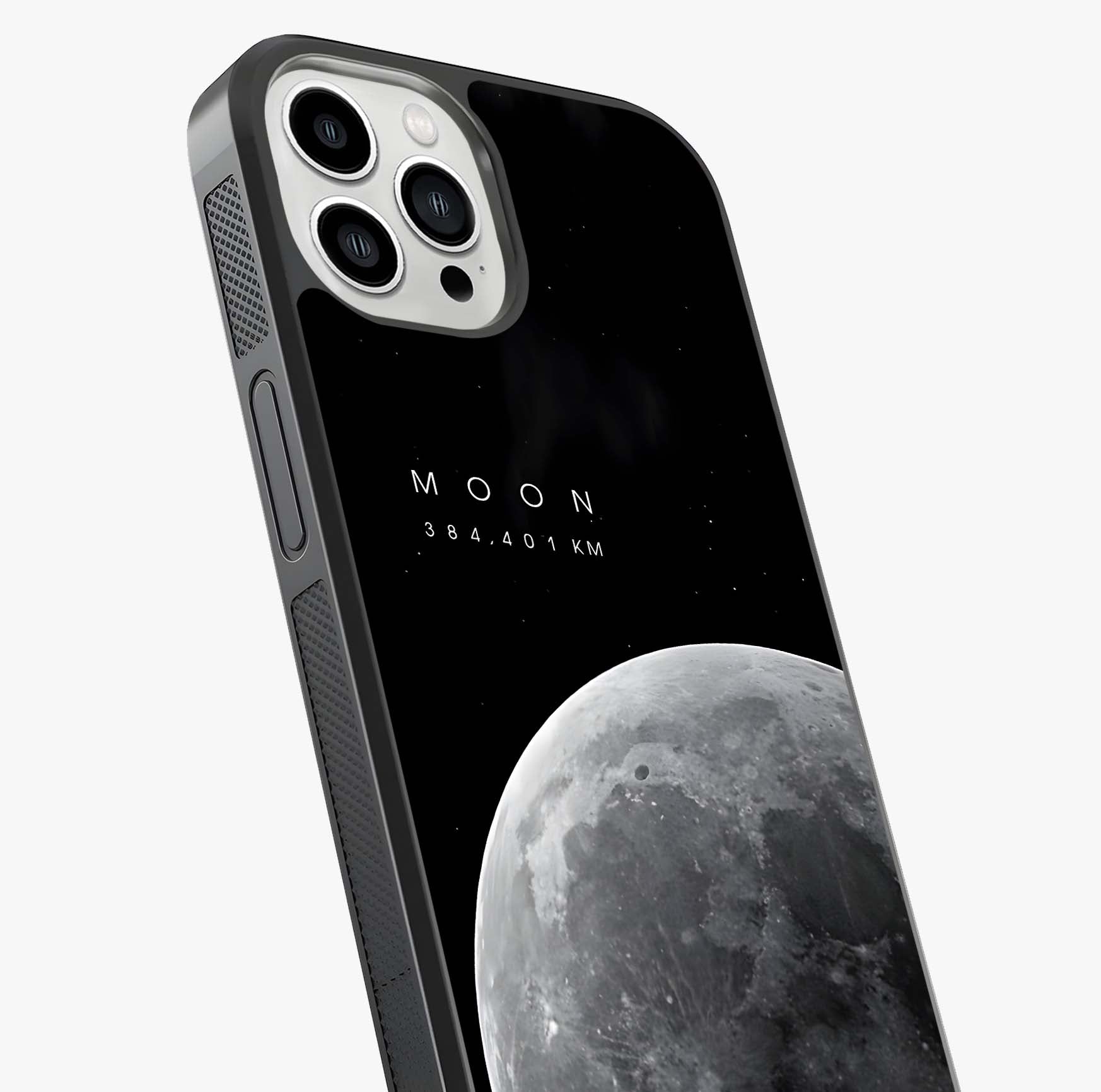 Cosmic Moon Glow Glass Case captured at a warm angle highlighting gloss, texture and premium glass finish.