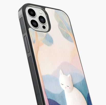Cotton Dream Cat Glass Case captured at a warm angle highlighting gloss, texture and premium glass finish.