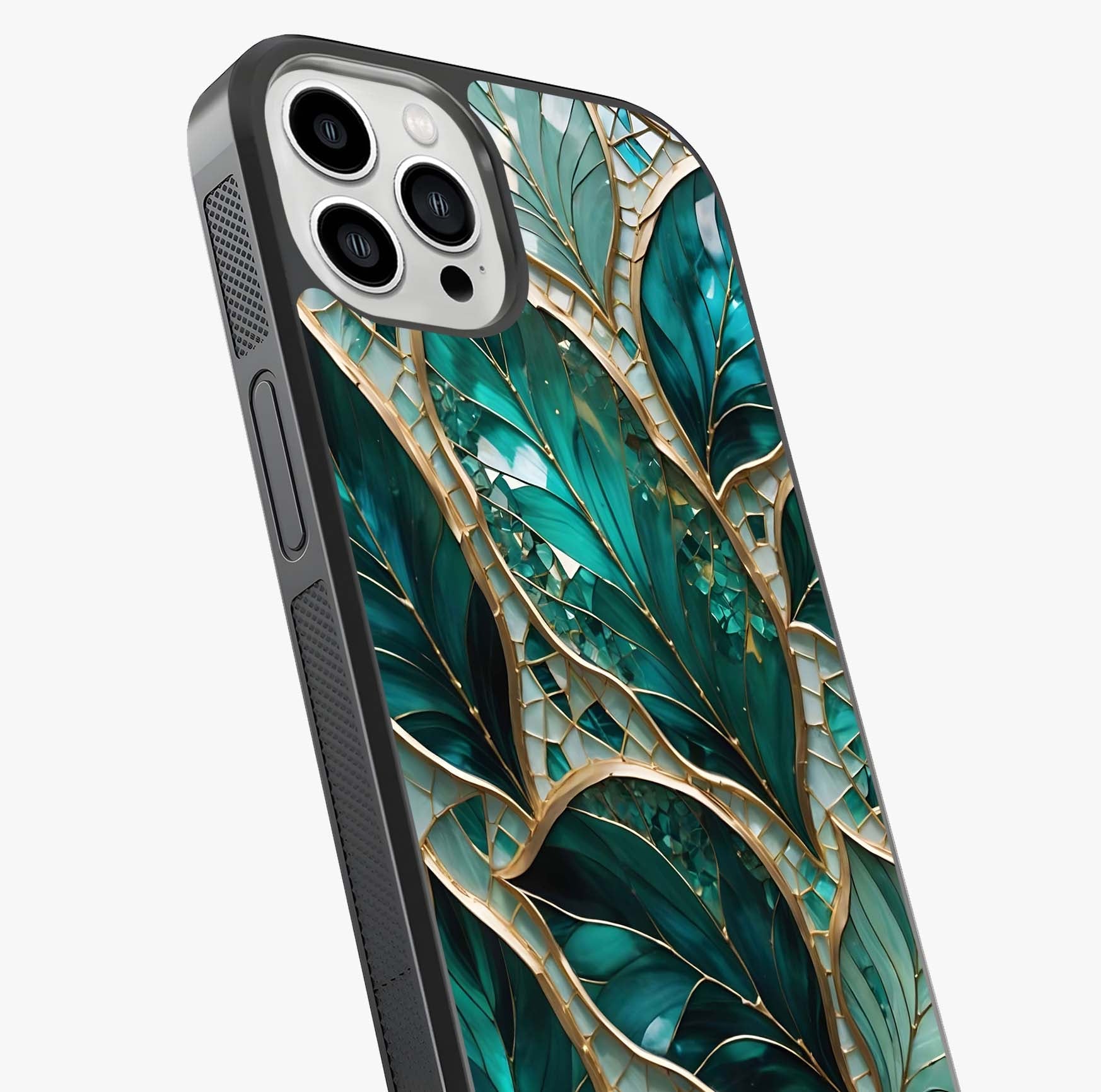 Emerald Leaf Glass Glass Case captured at a warm angle highlighting gloss, texture and premium glass finish.