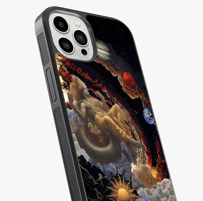 Galactic Divine God Glass Case captured at a warm angle highlighting gloss, texture and premium glass finish.