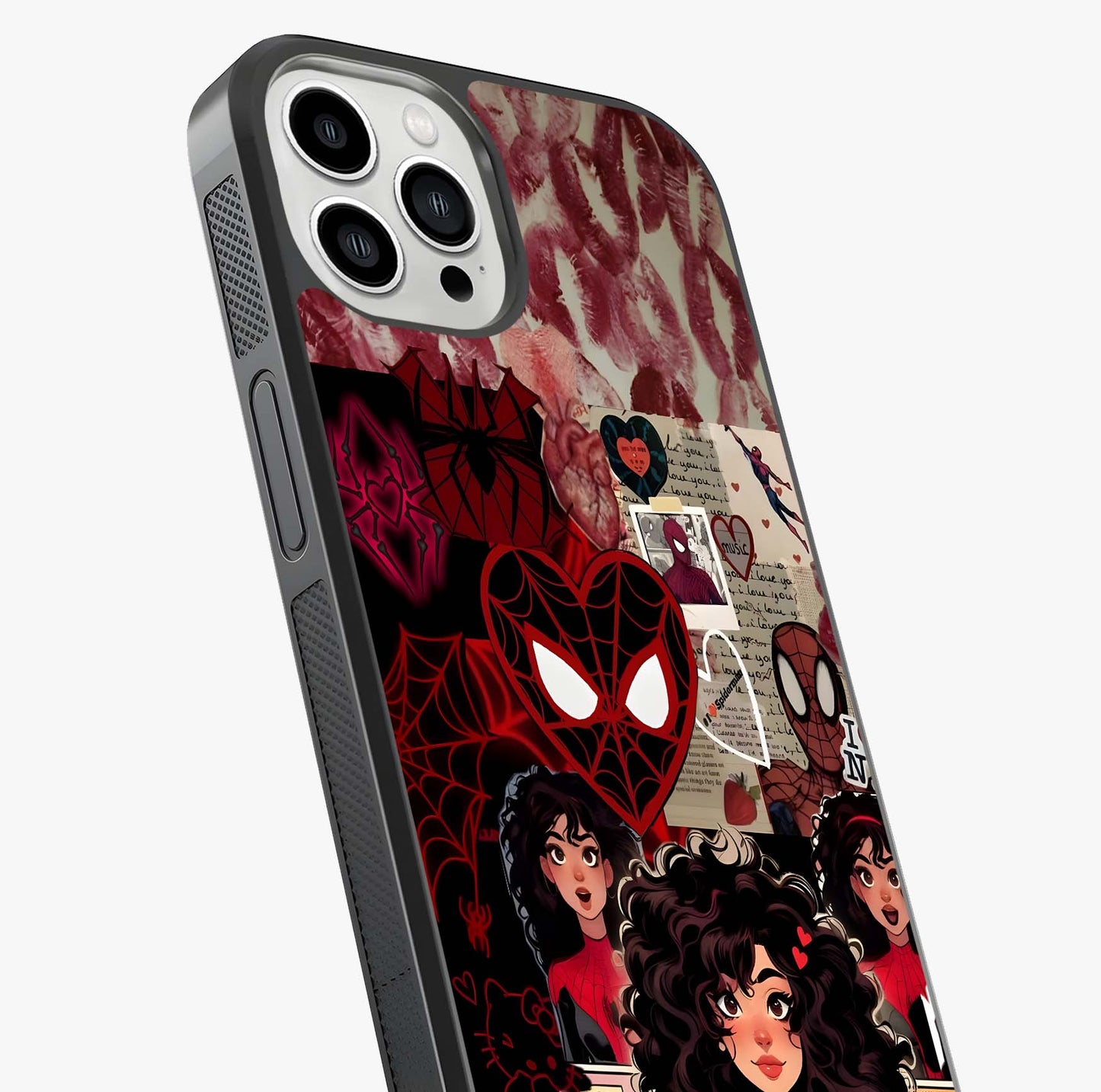 Spider Love Story Glass Case captured at a warm angle highlighting gloss, texture and premium glass finish.