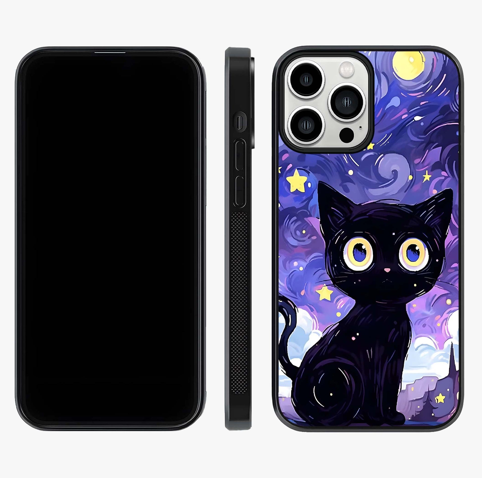 Abstract Cat Art Glass Case displayed upright for full design visibility and premium finish.