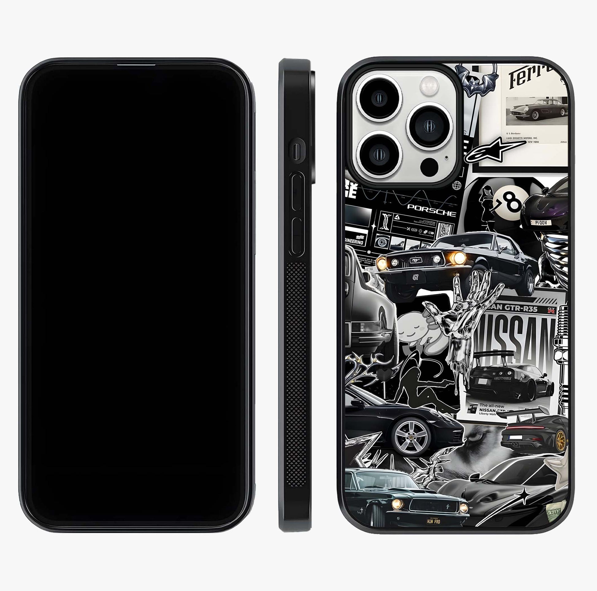 Aesthetic Dark Love Glass Case displayed upright for full design visibility and premium finish.