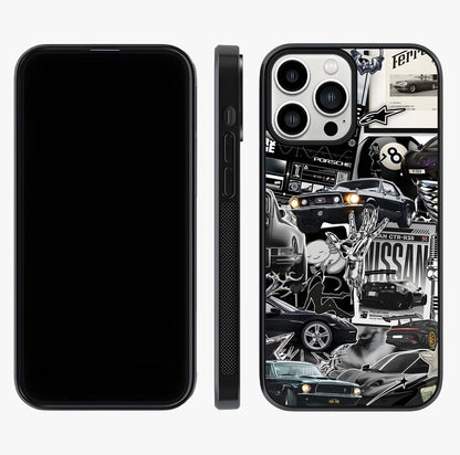 Aesthetic Dark Love Glass Case displayed upright for full design visibility and premium finish.