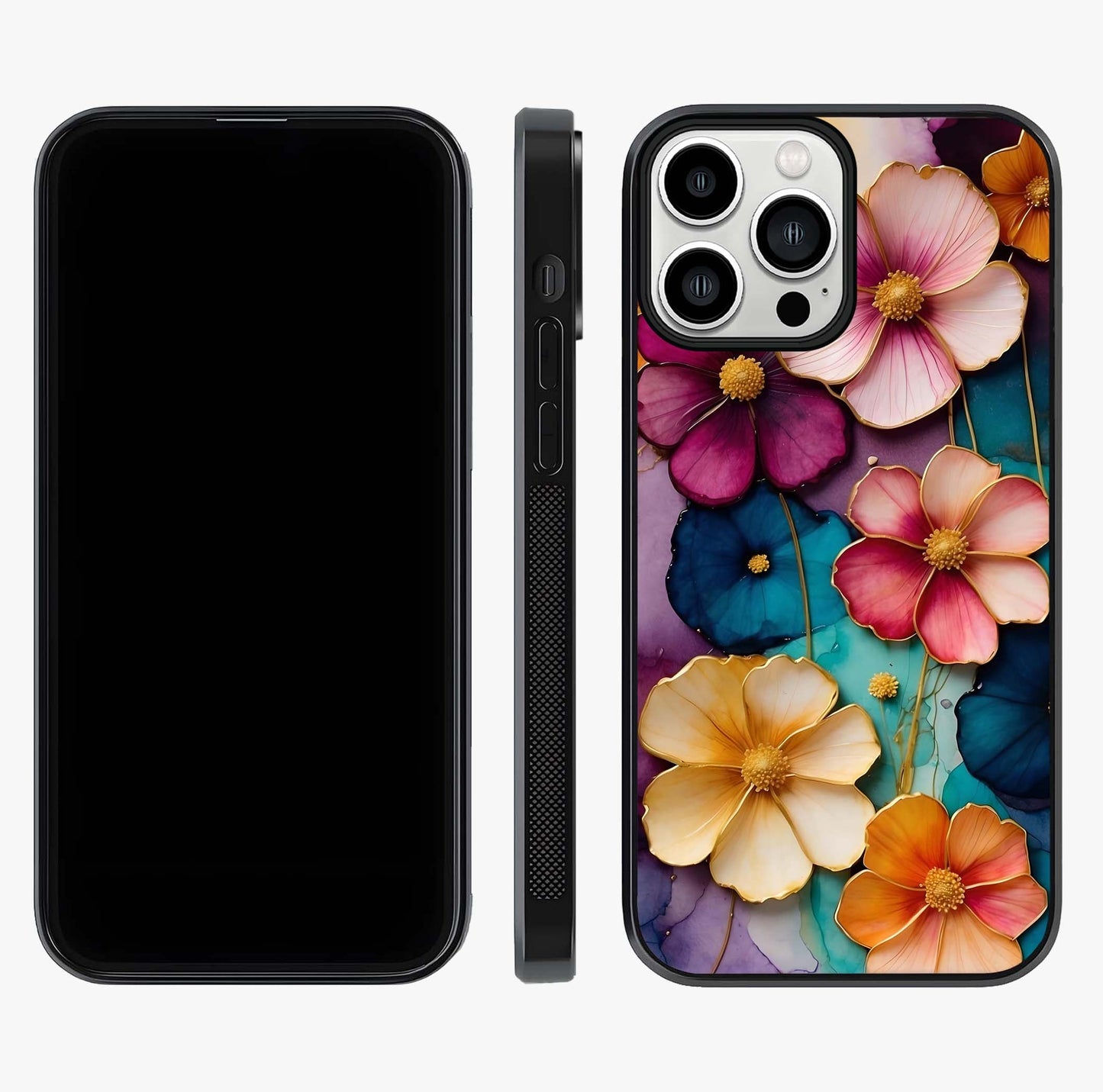 Artlyn Grace Flower Pattern Glass Case displayed upright for full design visibility and premium finish.