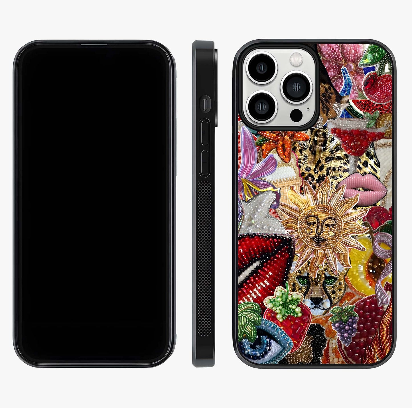 Beaded Fashion Jungle Glass Case displayed upright for full design visibility and premium finish.