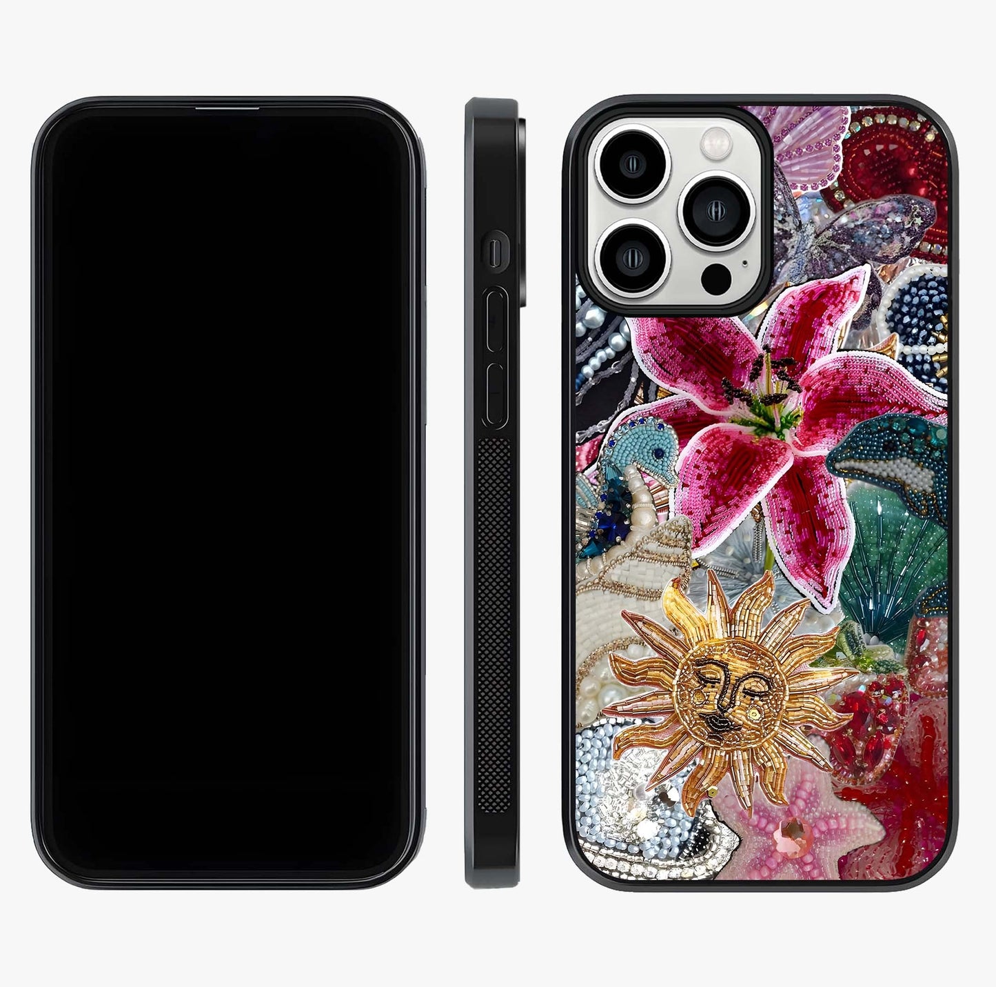 Beaded Garden Fantasy Glass Case displayed upright for full design visibility and premium finish.
