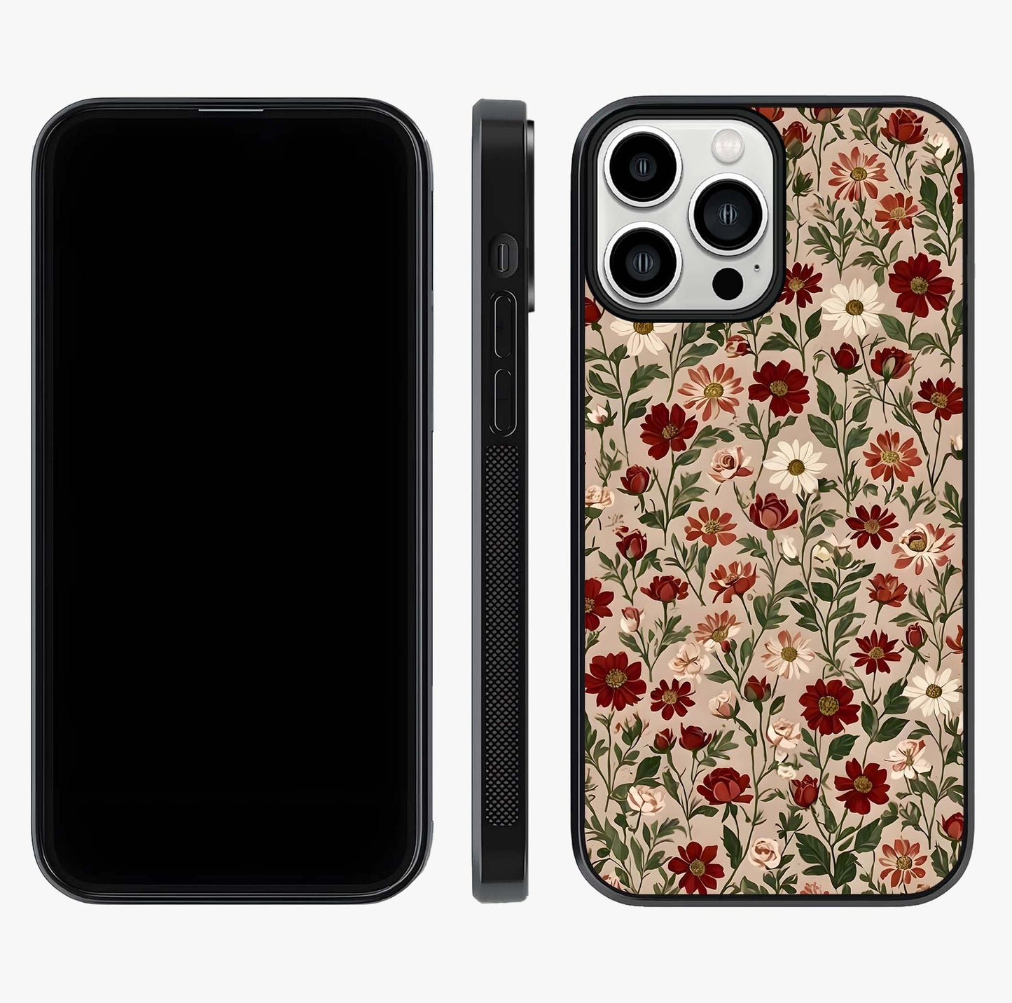 Biege Flower With Leaf Glass Case displayed upright for full design visibility and premium finish.
