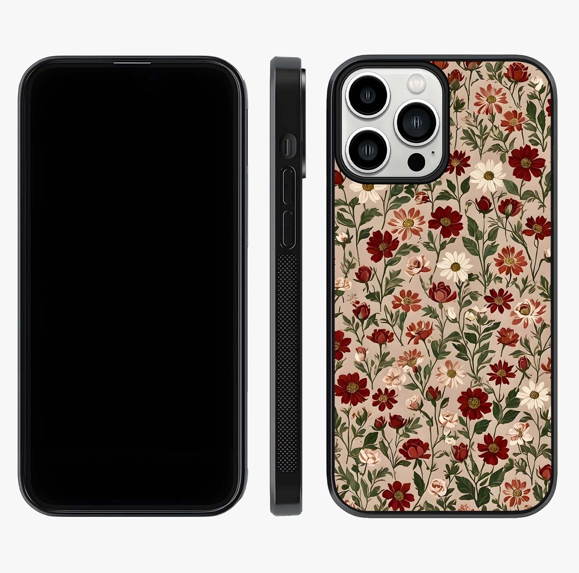 Biege Flower With Leaf Glass Case displayed upright for full design visibility and premium finish.