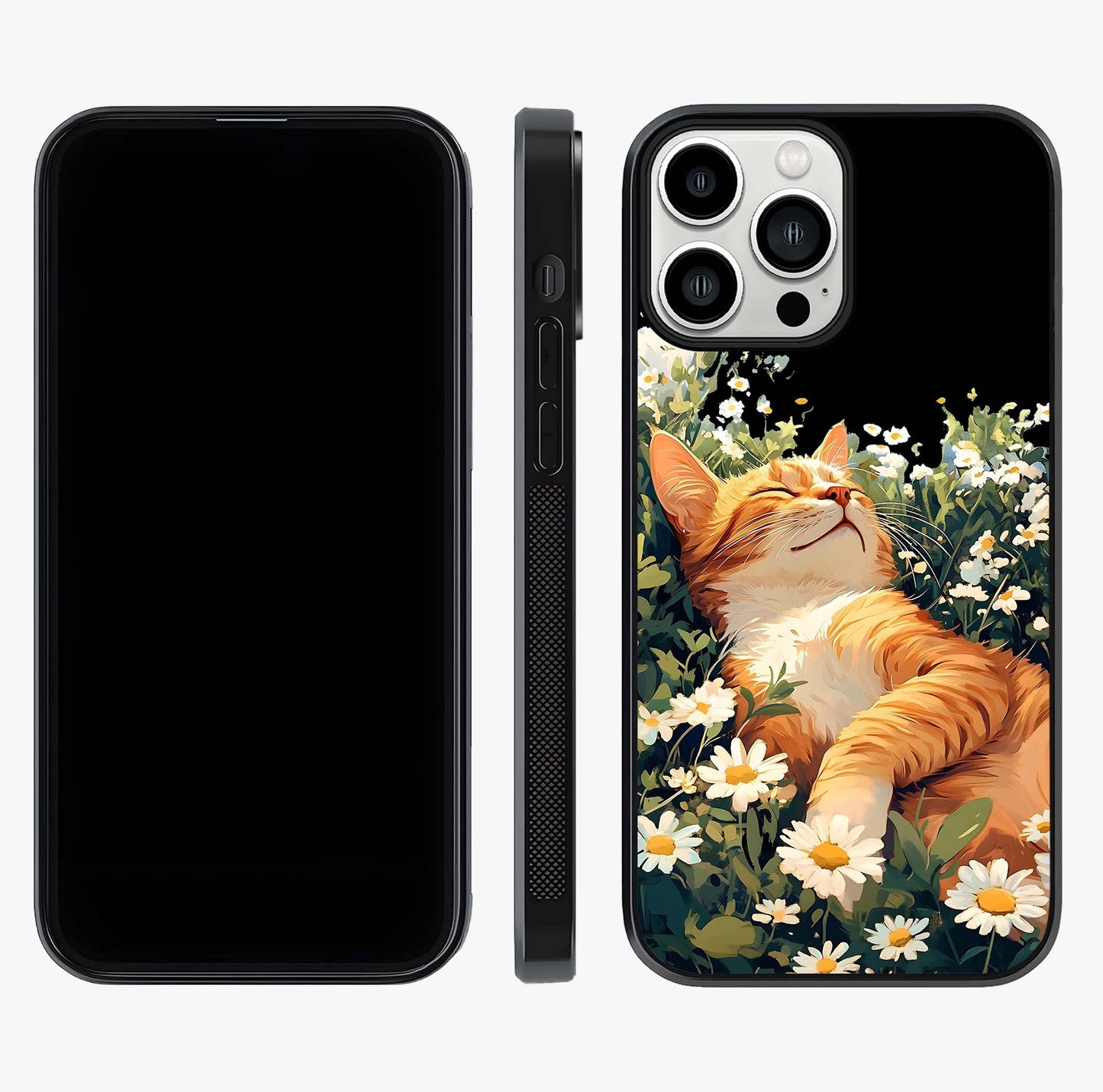 Blissful Bloom Cat Glass Case displayed upright for full design visibility and premium finish.