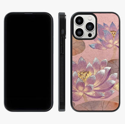 Blossom Mist Lotus Glass Case displayed upright for full design visibility and premium finish.