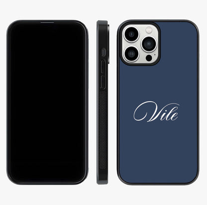 Blue Background Personalized Custom Name Glass Case displayed upright for full design visibility and premium finish.