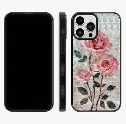 Blush Mosaic Bloom Glass Case displayed upright for full design visibility and premium finish.