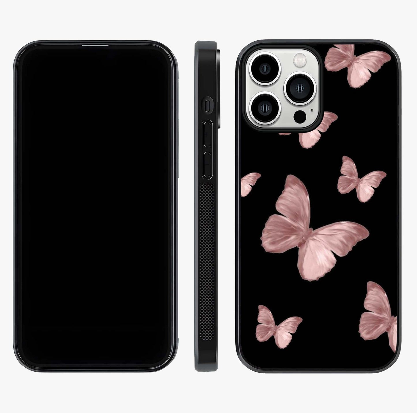 Butterfly Pattern Glass Case displayed upright for full design visibility and premium finish.