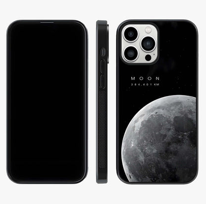Cosmic Moon Glow Glass Case displayed upright for full design visibility and premium finish.