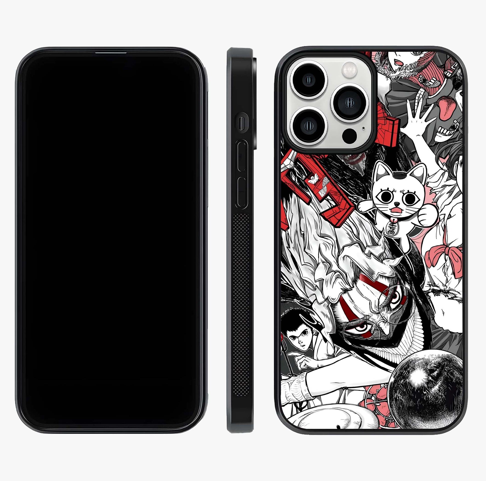 Crimson Chaos Panel Glass Case displayed upright for full design visibility and premium finish.