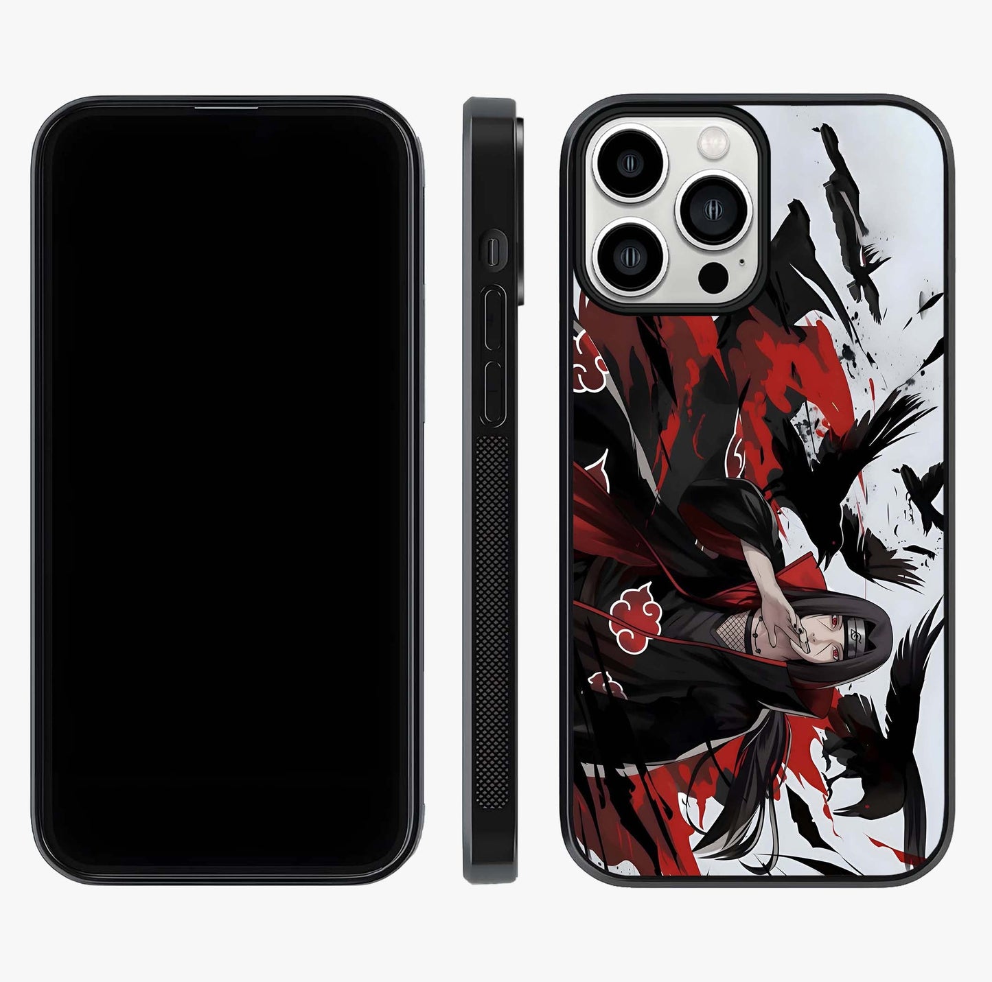 Crimson Crow Illusion Glass Case displayed upright for full design visibility and premium finish.