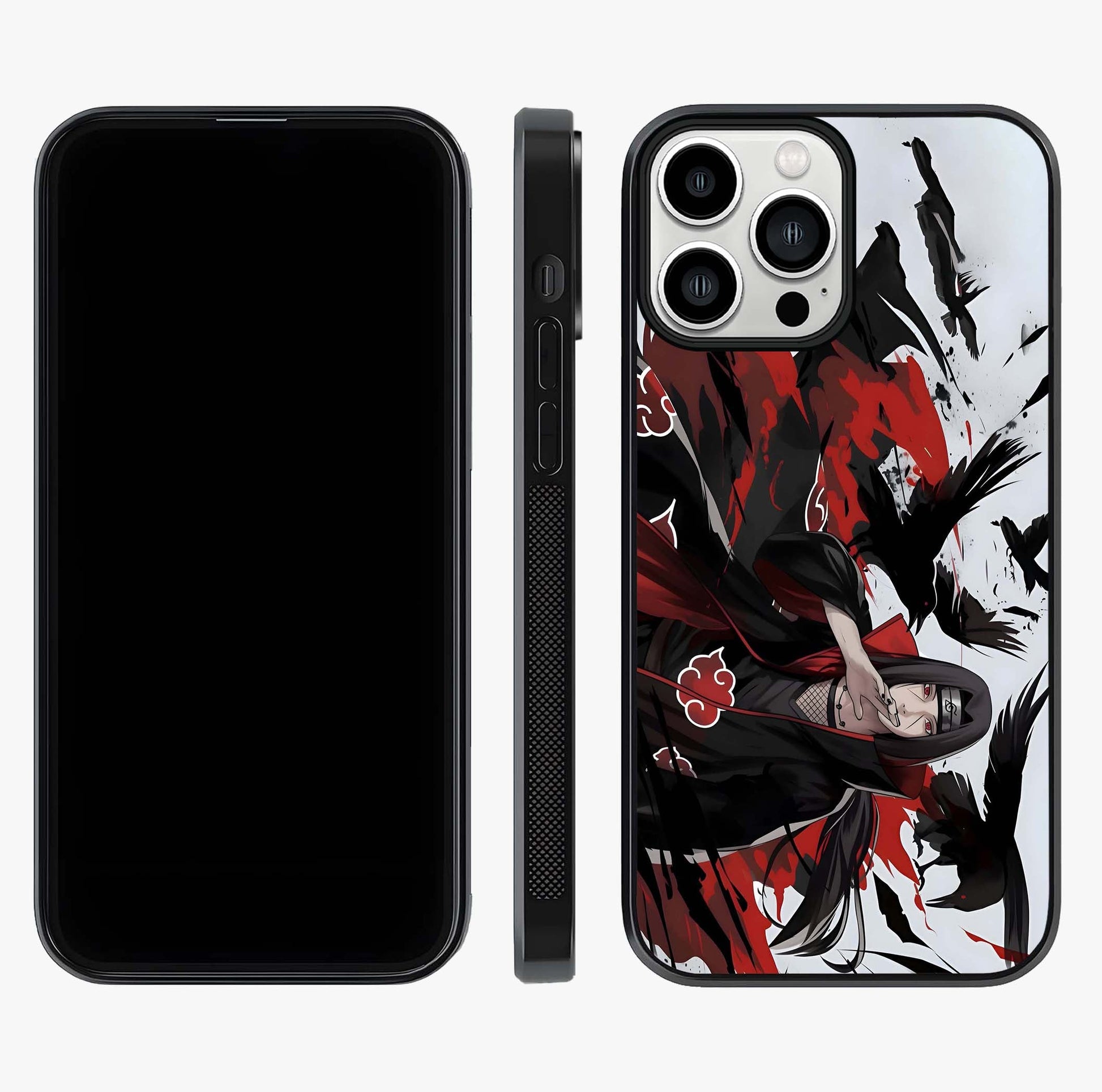 Crimson Crow Illusion Glass Case displayed upright for full design visibility and premium finish.