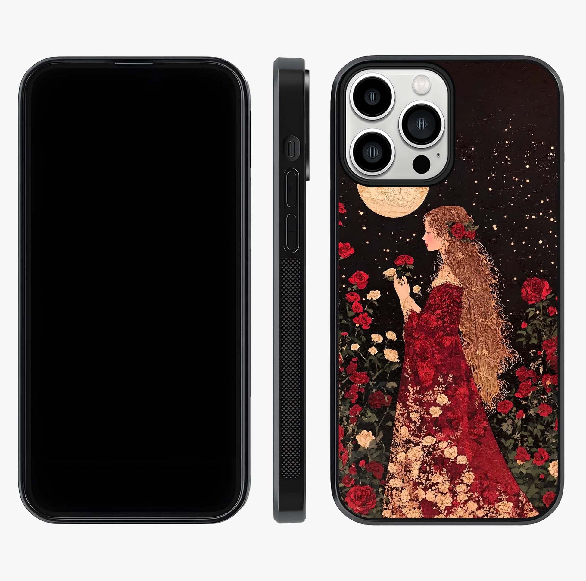 Crimson Dreams Glass Case displayed upright for full design visibility and premium finish.