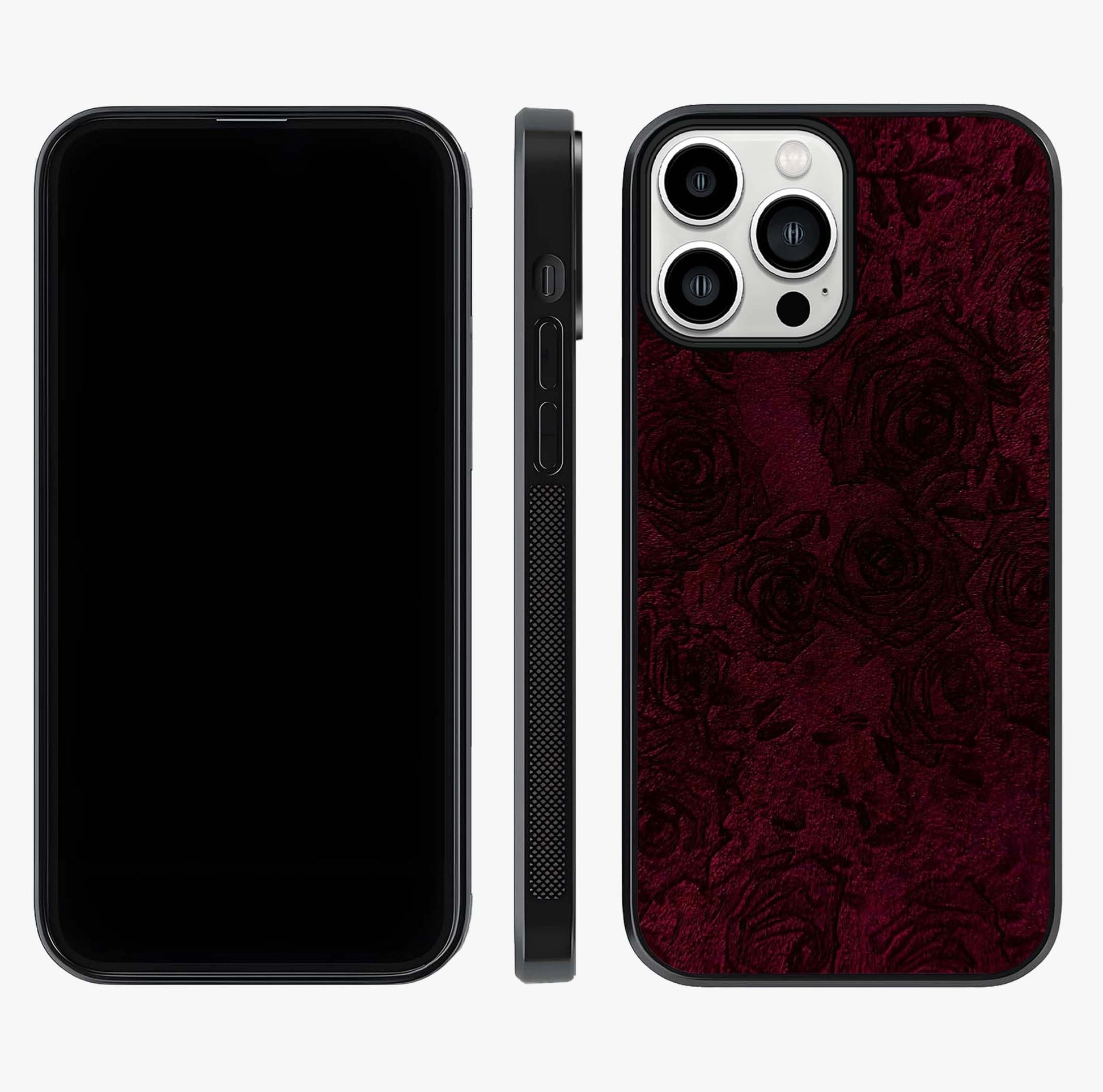 Crimson Fade Flow Glass Case displayed upright for full design visibility and premium finish.