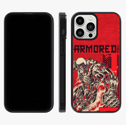 Crimson Mecha Titan Glass Case displayed upright for full design visibility and premium finish.