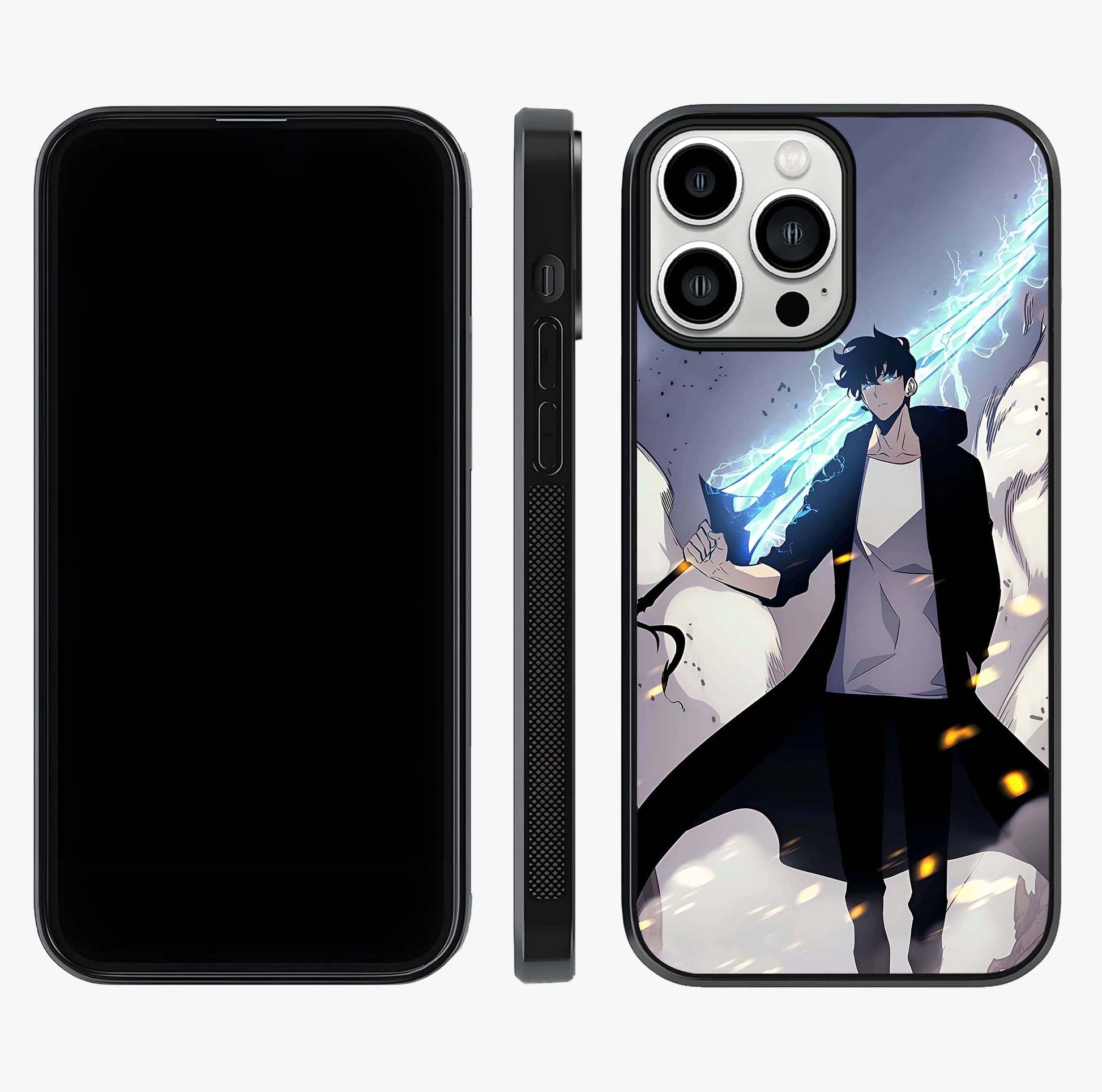 Dark Lightning Anime Warrior Glass Case displayed upright for full design visibility and premium finish.