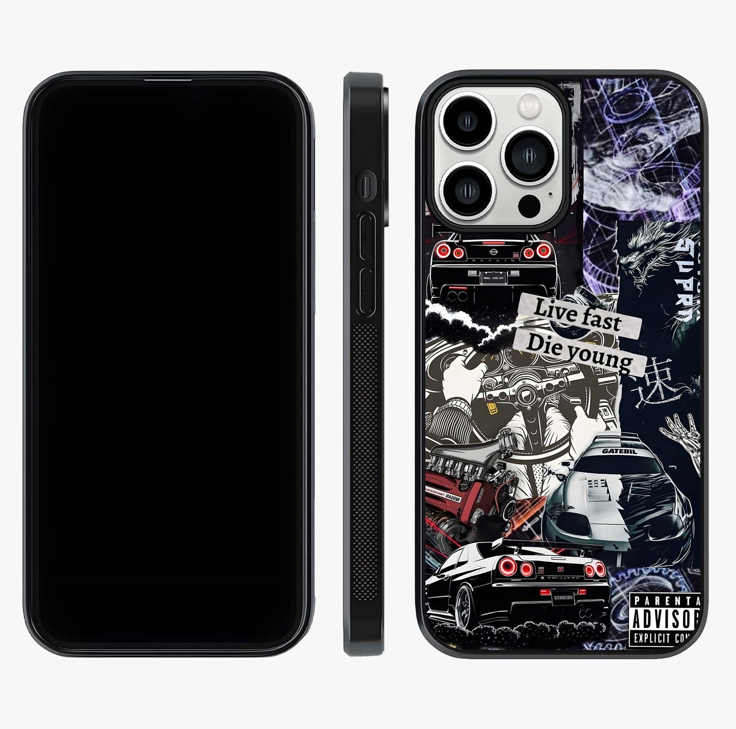 Die Young Glass Case displayed upright for full design visibility and premium finish.