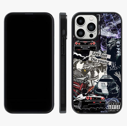 Die Young Glass Case displayed upright for full design visibility and premium finish.
