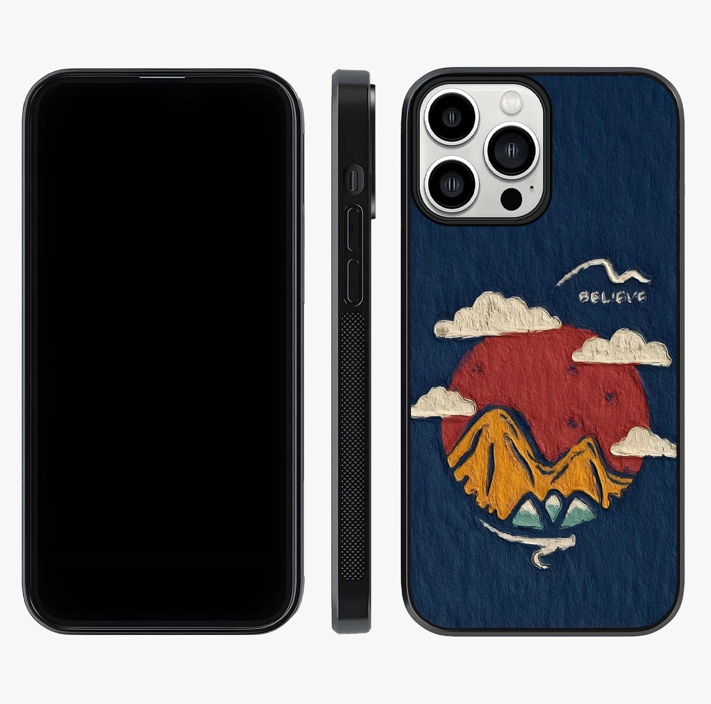 Dream Beyond Mountains Glass Case displayed upright for full design visibility and premium finish.