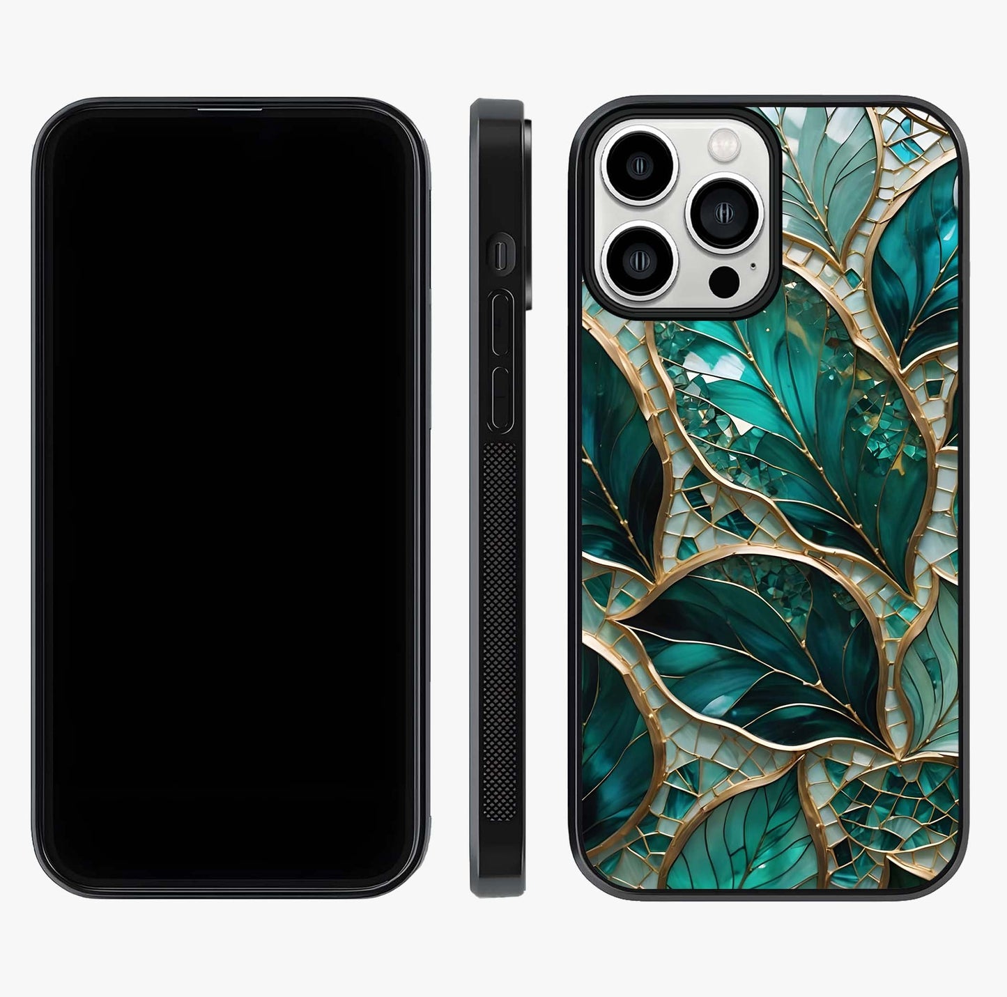Emerald Leaf Glass Glass Case displayed upright for full design visibility and premium finish.