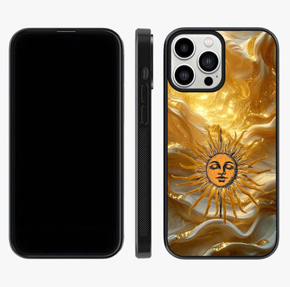 Eternal Golden Glow Glass Case displayed upright for full design visibility and premium finish.