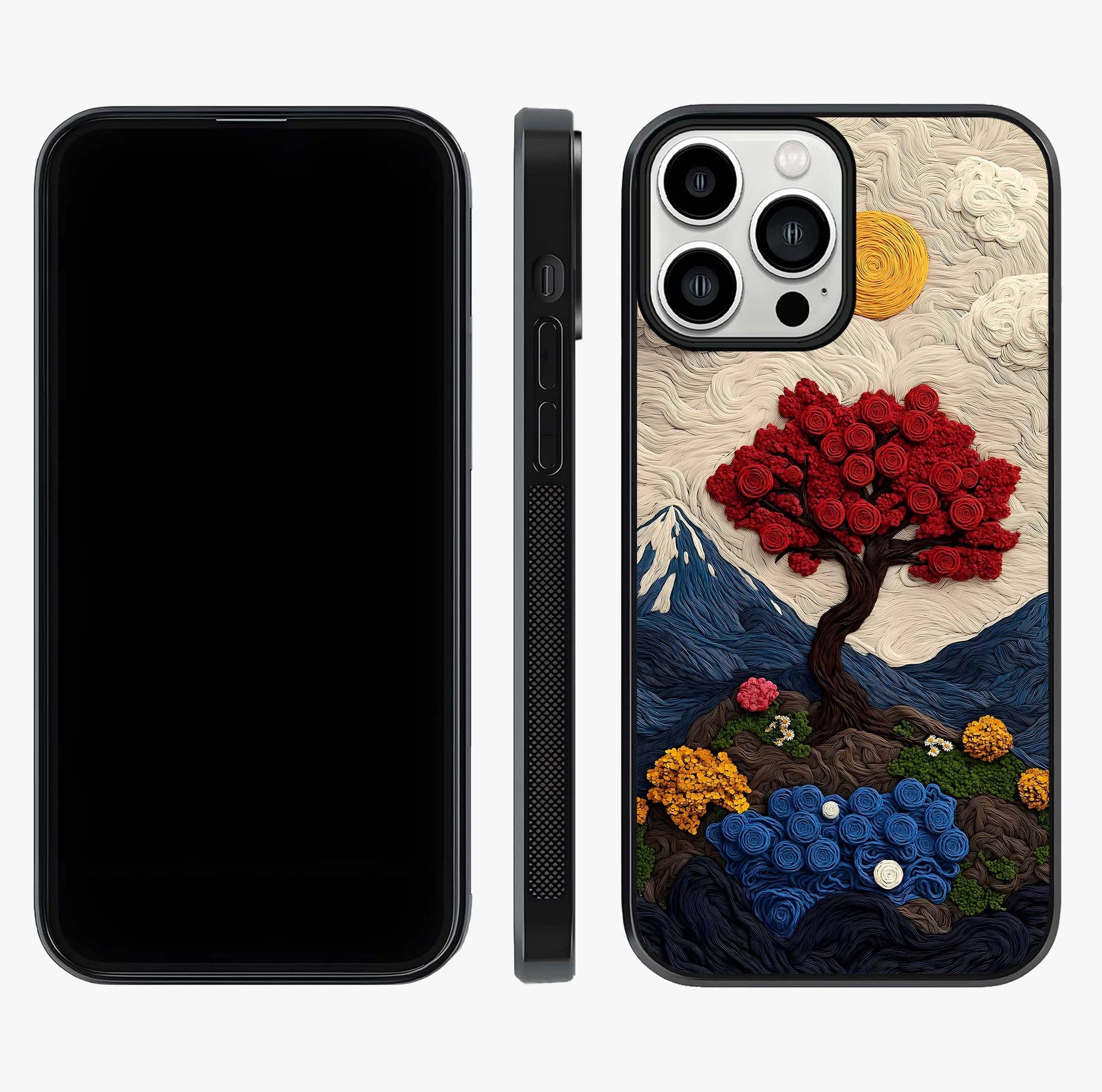 Eternal Nature Tapestry Glass Case displayed upright for full design visibility and premium finish.