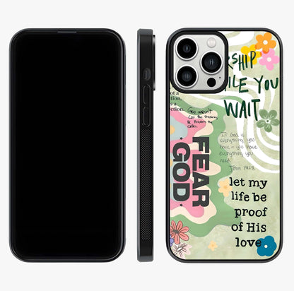 Faith Over Fear Glass Case displayed upright for full design visibility and premium finish.