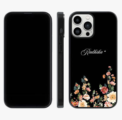 Floral Design With A Custom Personalized Name Glass Case displayed upright for full design visibility and premium finish.