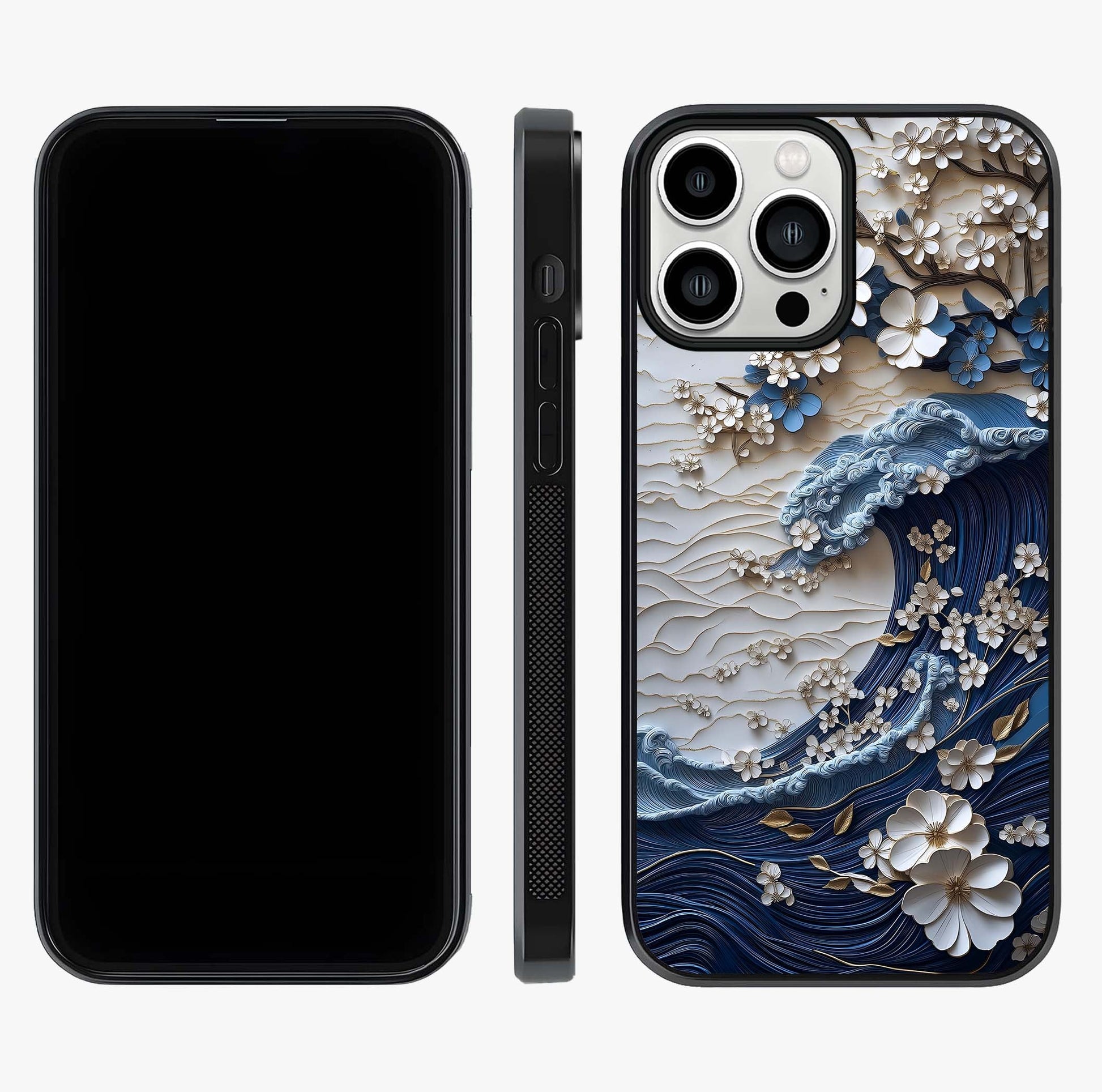 Floral Wave Origami Glass Case displayed upright for full design visibility and premium finish.